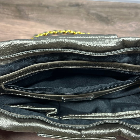 Hananel Shoulder Bag Women Pewter Metallic Studded Bow Chain Strap - Picture 7 of 16